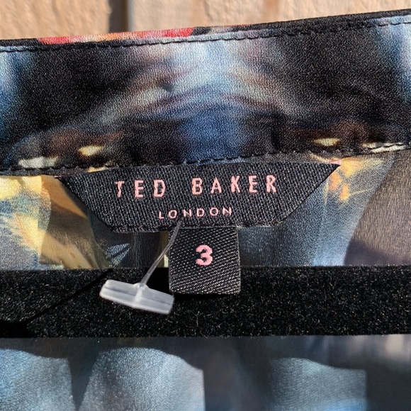 Ted baker blouse top draped neck mirrored canaries sz 3 - Picture 7 of 11